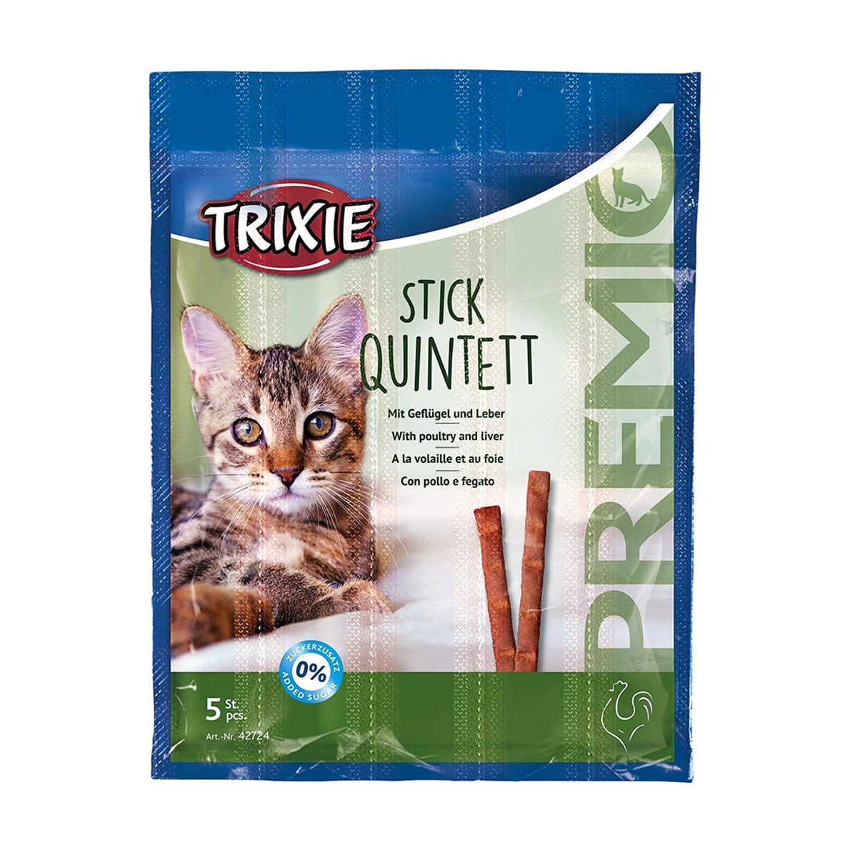 Ласощі для кішок Trixie Stick Quintett з домашнім птахом та печінкою, 5*5 г